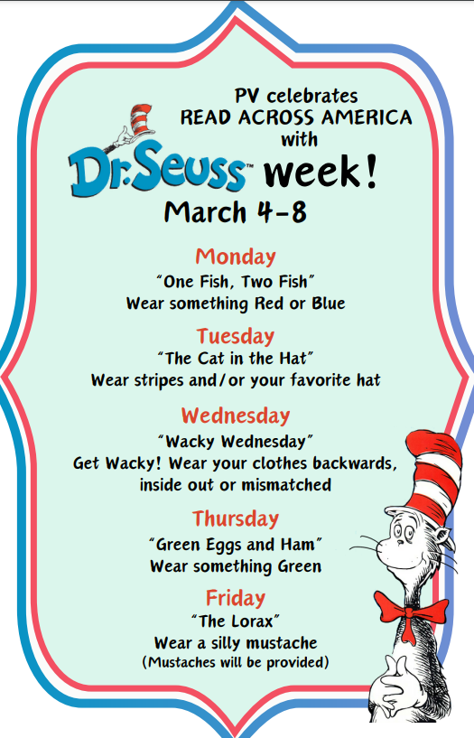Prairie Valley ISD March 48 is Dr. Seuss Week